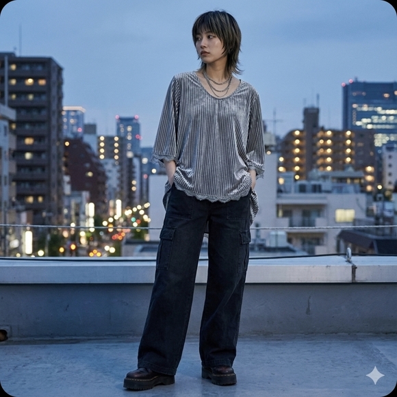 POL Sage Grey Velvet Plissé High-Low Tunic Top M Eyelash Lace - Picture 5 of 7